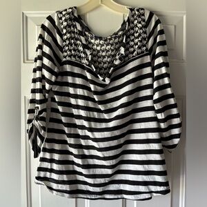 Black and White Striped Women's Top in size Large